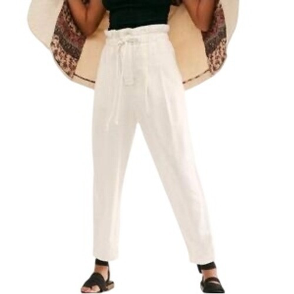 NWT FREE PEOPLE Margate Pleated Cropped Pants, White, Size Medium